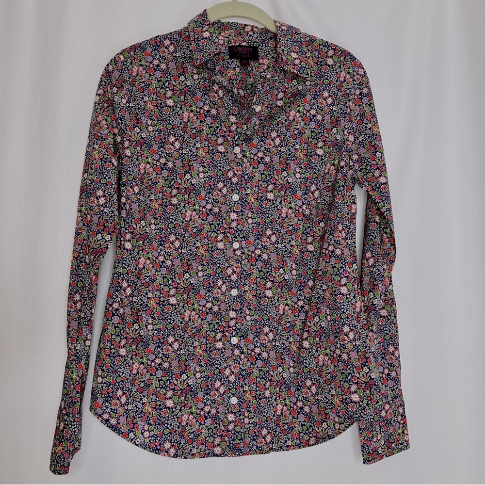 J Crew Liberty art Fabric button up blouse long sleeves size 2 multi